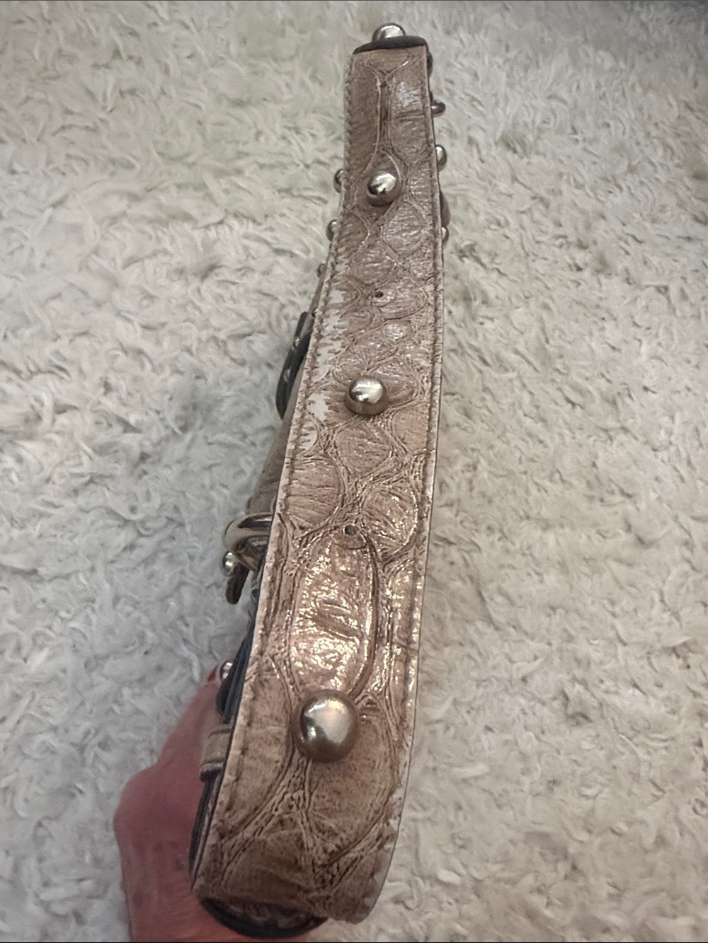 Guess Taupe Croc-Embossed Studded Shoulder Bag - Picture 3 of 7